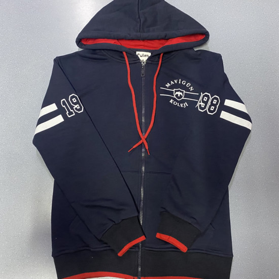 Mavigün KAPŞONLU SWEATSHIRT, BOYDAN FERMUARLI  DİAGONEL  3 İPLİK LACİVERT