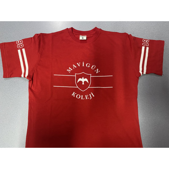 Mavigün Koleji BİSİKLET YAKA 24/1 PENYE KUMAŞTAN KISA KOL KIRMIZI T-SHIRT