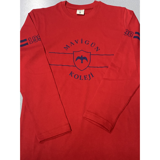 Mavigün Koleji BİSİKLET YAKA  İNTERLOG KUMAŞTAN UZUN KOL KIRMIZI T-SHIRT